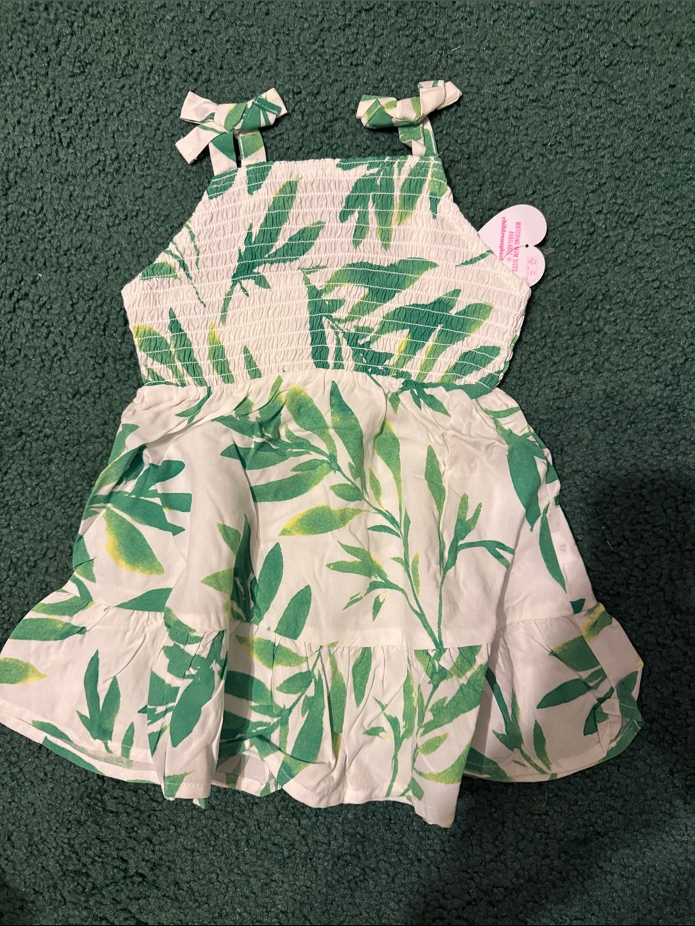 The Children's Place White Sundress with Green Leaf Print